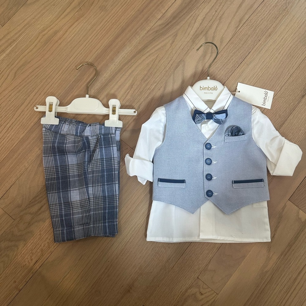 Bimbalò Baby Boy's Blue Plaid Outfit Set